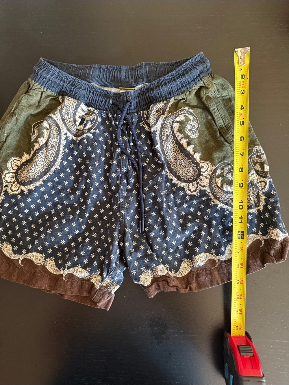 Agua Bendita Navy Paisley Drawstring Athletic Shorts